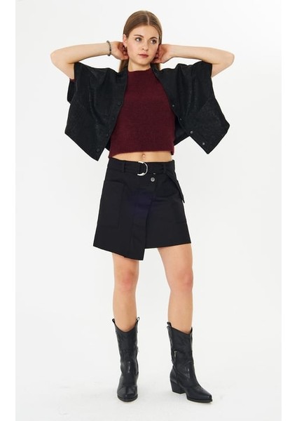 Kemerli Gabardin Etek Siyah