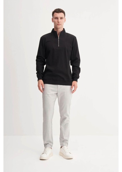 Premium Kalın Dokulu Dik Yaka Fermuarlı Siyah Erkek Sweatshirt 53075 fiyatları