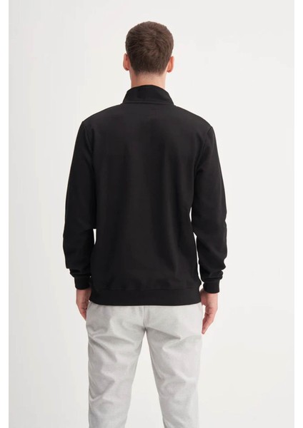Premium Kalın Dokulu Dik Yaka Fermuarlı Siyah Erkek Sweatshirt 53075 modelleri
