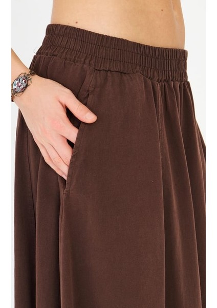 Gabardin Uzun Kloş Etek Kahve modelleri