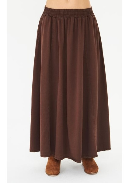 Gabardin Uzun Kloş Etek Kahve fırsatları