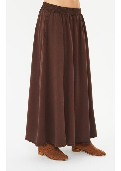 Gabardin Uzun Kloş Etek Kahve indirimleri