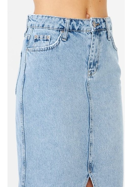 Önden Yırtmaçlı Açık Mavi Uzun Etek fiyatları