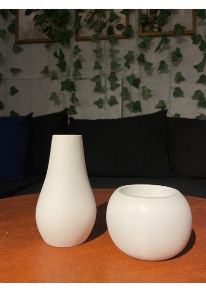 El Yapımı Modern Beyaz Vazo Seti (2'li) / Sade Dekoratif Ev Aksesuarı Masaüstü Çiçeklik fiyatları