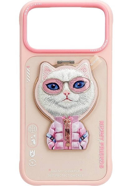 iPhone 17 Pro Uyumlu Magsafe Stant Özellikl 3D Gözlük Fermuar Kedi Detaylı Cool Cute 2.0 Kılıf 4