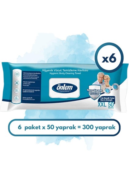 Hijyenik Vücut Temizleme Havlusu Xxl 50 Li x 6 Adet