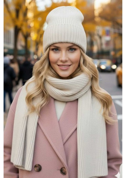 Kadın Tiftik Yün 2'li Atkı Bere Takımı Kalın Fitilli Triko Kışlık Set modelleri