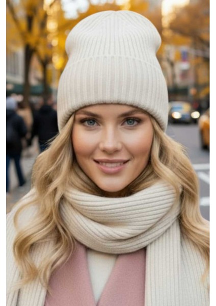 Kadın Tiftik Yün 2'li Atkı Bere Takımı Kalın Fitilli Triko Kışlık Set fırsatları