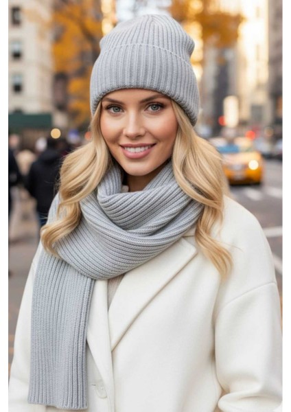 Kadın Tiftik Yün 2'li Atkı Bere Takımı Kalın Fitilli Triko Kışlık Set modelleri