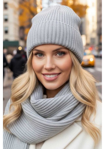 Kadın Tiftik Yün 2'li Atkı Bere Takımı Kalın Fitilli Triko Kışlık Set indirimleri