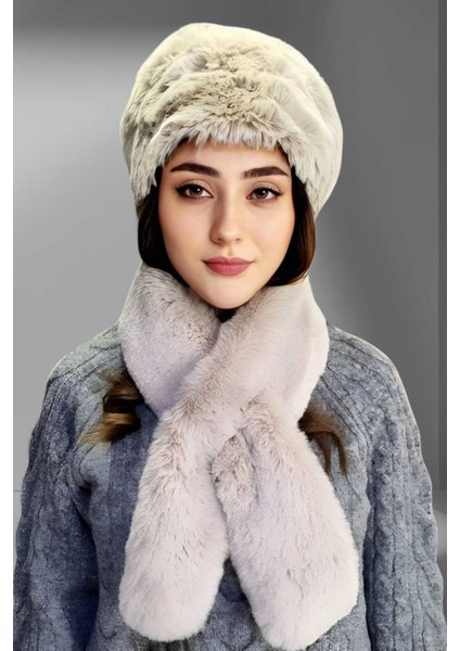 Kadın Vegan Kürk Kalpak-Atkı Set modelleri