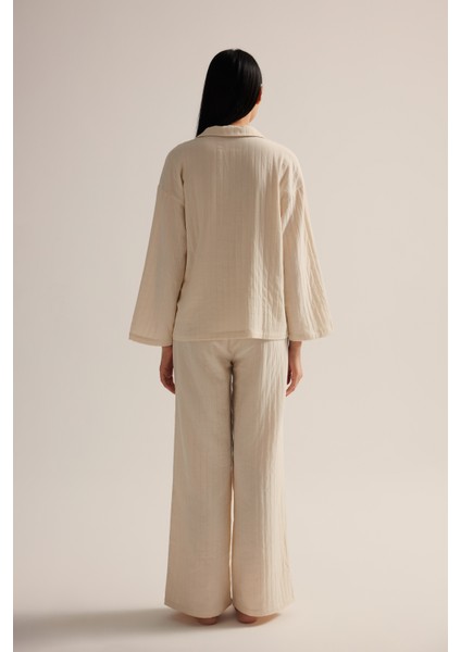 Kadın Dokuma Uzun Kollu Gömlek Pantolon Takım fırsatları