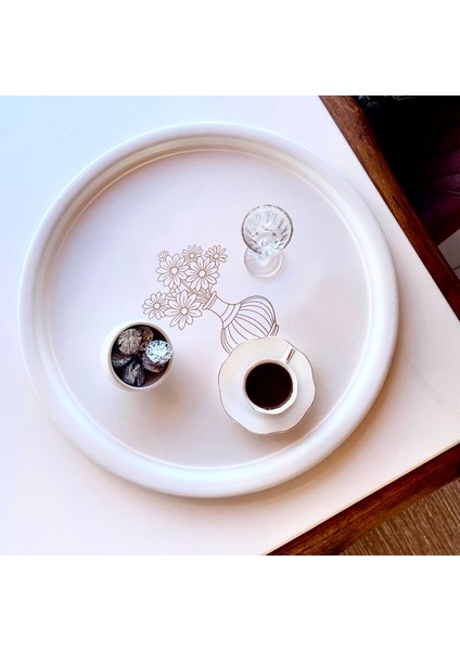 50 cm Yuvarlak Metal Tepsi Kahvaltı Çay Kahve Sunum Tepsisi BEYAZ fiyatları