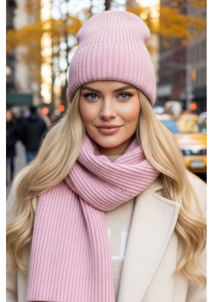 Kadın Tiftik Yün 2'li Atkı Bere Takımı Kalın Fitilli Triko Kışlık Set modelleri