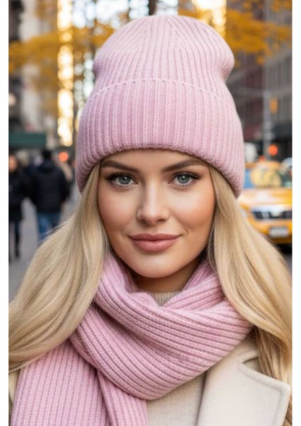 Kadın Tiftik Yün 2'li Atkı Bere Takımı Kalın Fitilli Triko Kışlık Set indirimleri