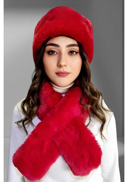 Kadın Vegan Kürk Kalpak-Atkı Set