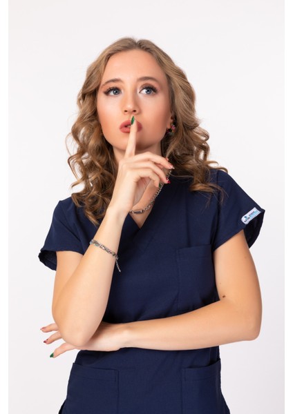 Unisex Lacivert Likralı Doktor Hemşire Cerrahi Scrubs Üniforma Takımı fırsatları