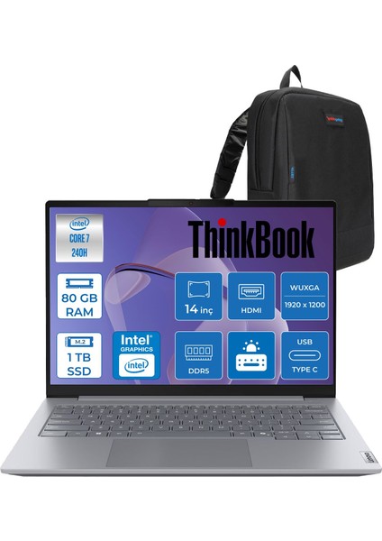 Thinkbook 14 G8 Irl Intel Core 7 240H 80GB Ddr5 1tb SSD Intel Graphics 14" Wuxga IPS 300NITS 60Hz Windows 11 Pro Taşınabilir Bilgisayar 21SG008LTXP22 + Zettaçanta