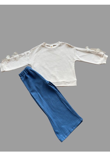 Kolları Fiyonk Detaylı Sweat Kot Görünümlü Piliseli Pantalon Takım