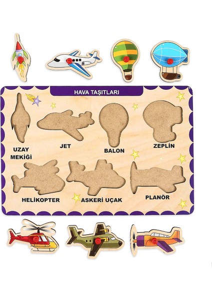 Ahşap Tutmalı Eğitici Yapboz Hava Taşıtları fiyatları