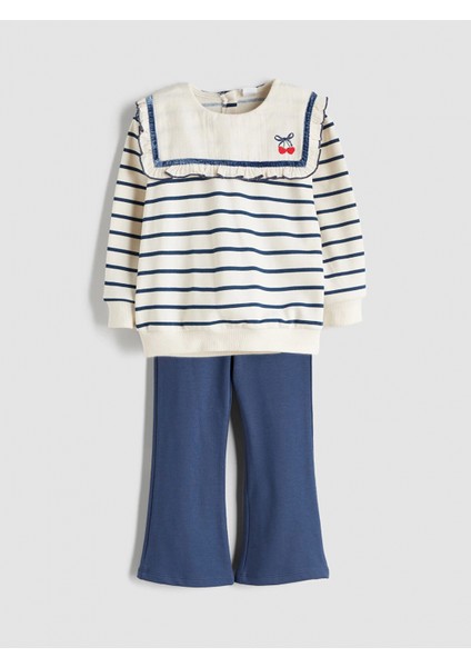 Lcw Kids Lacivert Bebe Yaka Baskılı Kız Çocuk Sweatshirt ve Tayt 2'li