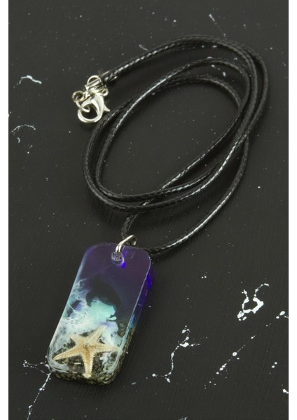 Depomix Deniz Yıldızı Dikdörtgen Epoksi Kolye-Mor