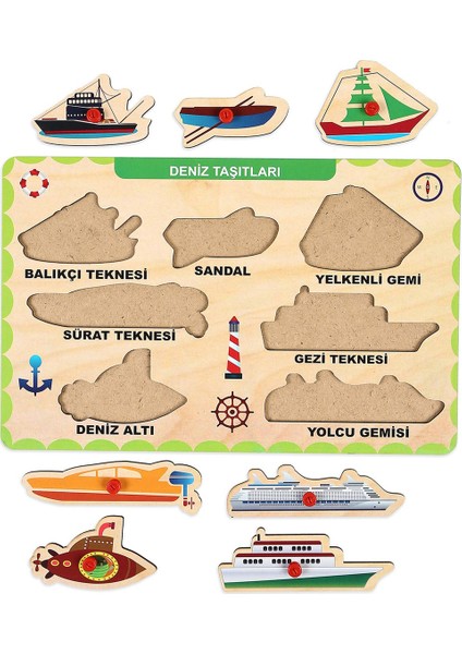 Ahşap Tutmalı Eğitici Yapboz Deniz Taşıtları fiyatları