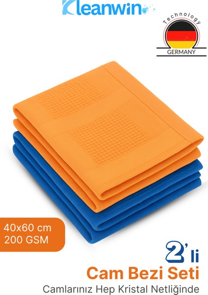 Shine 2’li 40X60CM Mikrofiber Cam Bezi Seti – Mavi ve Turuncu, Ev ve Araç Cam Temizlik Bezi