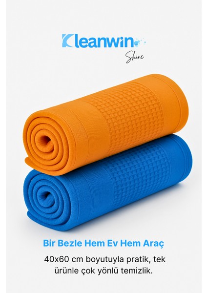 Shine 2’li 40X60CM Mikrofiber Cam Bezi Seti – Mavi ve Turuncu, Ev ve Araç Cam Temizlik Bezi indirimleri
