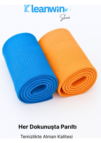 Shine 2’li 40X60CM Mikrofiber Cam Bezi Seti – Mavi ve Turuncu, Ev ve Araç Cam Temizlik Bezi