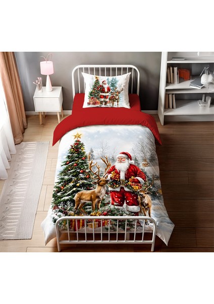 Yılbaşı Noel Baba Temalı Tek Kişilik Nevresim Takımı