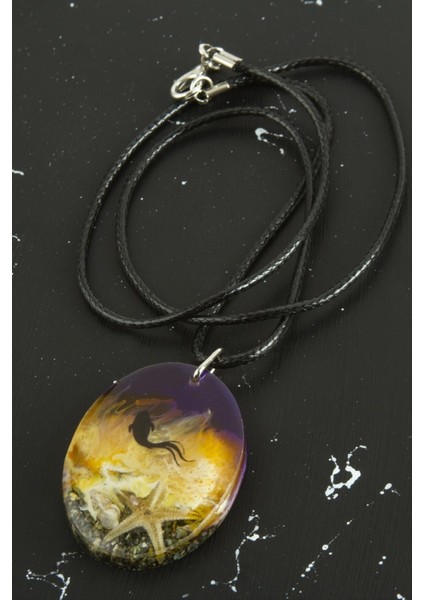 Depomix Deniz Kızı Oval Epoksi Kolye-Mor fiyatları