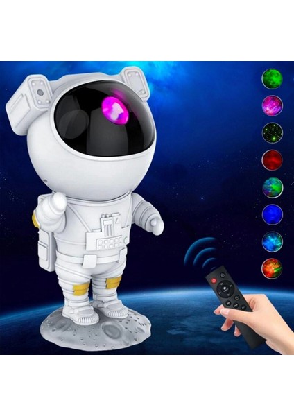 Uzaktan Kumandalı ve Zamanlayıcılı Farklı Renk Işık Modlu Astronot Projektör Gece Lambası fırsatları