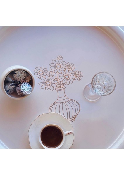 50 cm Yuvarlak Metal Tepsi Kahvaltı Çay Kahve Sunum Tepsisi BEYAZ indirimleri