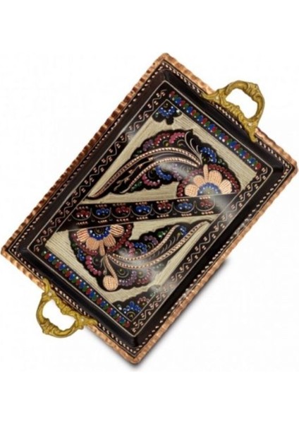 Kahve Fincanı 4 Kişilik Işlemeli Set Bakır Dikdörtgen Tepsili fırsatları