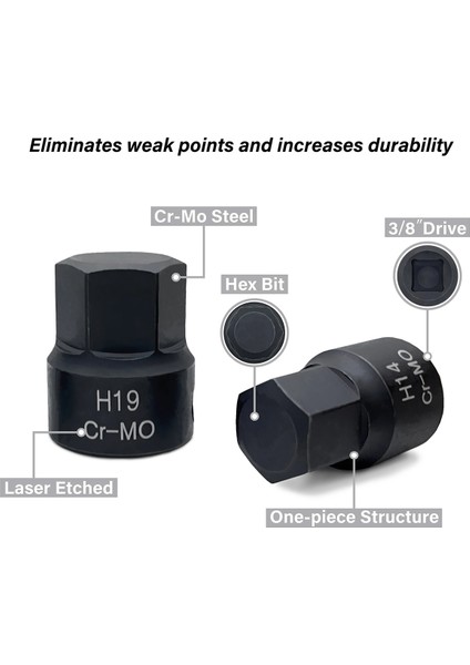 3/8 Inç Sürücü Düşük Profilli Etkisi Altıgen Sürücü Seti 16 Adet Sae/metrik 1/4-3/4 Inç 6-19MM Cr-Mo Çelik (Yurt Dışından) fiyatları