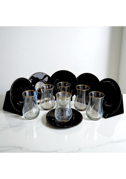 Siyah ve Altın Detaylı 6 Kişilik Çay Seti | Modern Koleksiyon fiyatları
