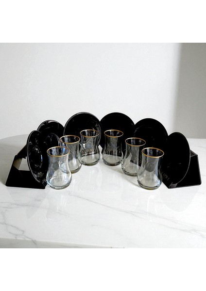 Siyah ve Altın Detaylı 6 Kişilik Çay Seti | Modern Koleksiyon modelleri