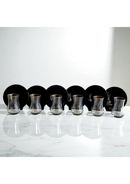 Siyah ve Altın Detaylı 6 Kişilik Çay Seti | Modern Koleksiyon fırsatları