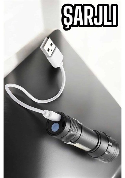 Şarjlı Metal Zoomlu El Feneri Işıldak LED Işık Taşınabilir El Lambası