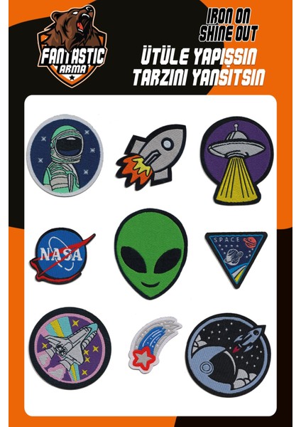 Ütü ile Yapışan Dokuma Arma Seti Patch Yama Uzay, Nasa, Roket, Astronot, Yıldız, Space Modeli