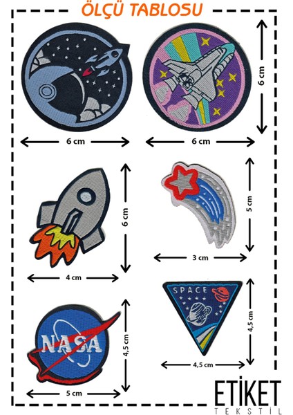 Ütü ile Yapışan Dokuma Arma Seti Patch Yama Uzay, Nasa, Roket, Astronot, Yıldız, Space Modeli