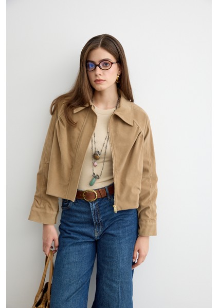 Süet Bomber Ceket Bej