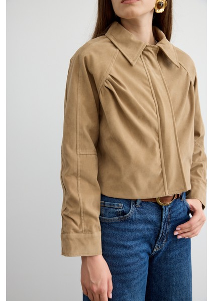 Süet Bomber Ceket Bej modelleri