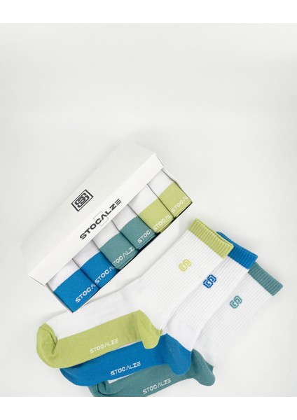 6’lı Unisex Beyaz - Renkli Tenis Çorabı. Yüksek Kaliteli Pamuklu Spor ve Günlük Kullanım Çorabı