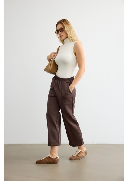 Dikiş Detaylı Scuba Pantolon Acı Kahve modelleri