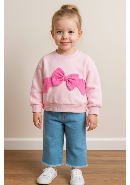 Laura Baby Kız Bebek/çocuk Fiyonklu ve Kot Pantolonlu Pembe Takım