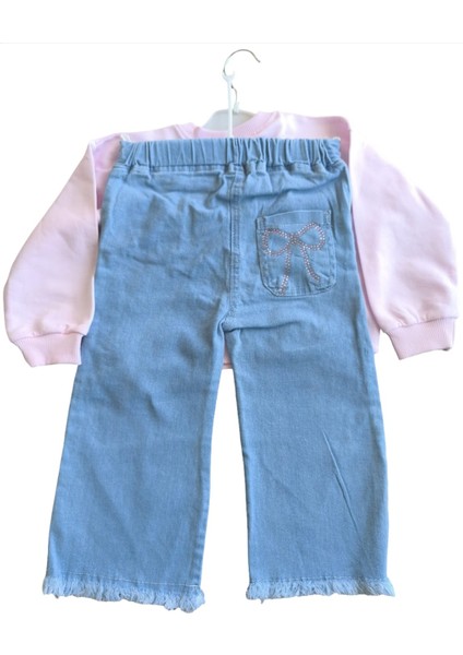 Laura Baby Kız Bebek/çocuk Fiyonklu ve Kot Pantolonlu Pembe Takım modelleri