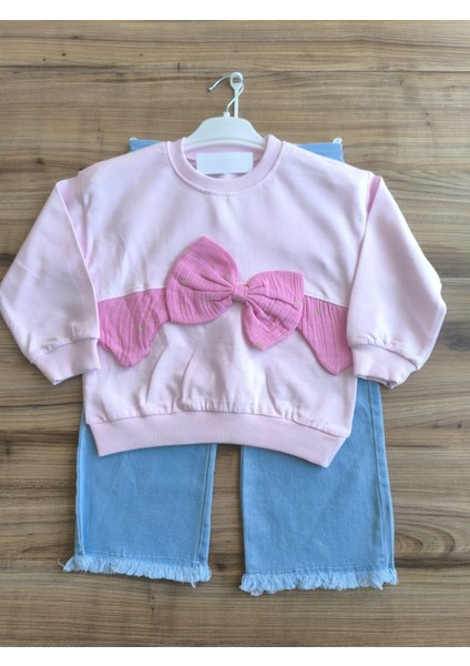 Laura Baby Kız Bebek/çocuk Fiyonklu ve Kot Pantolonlu Pembe Takım indirimleri