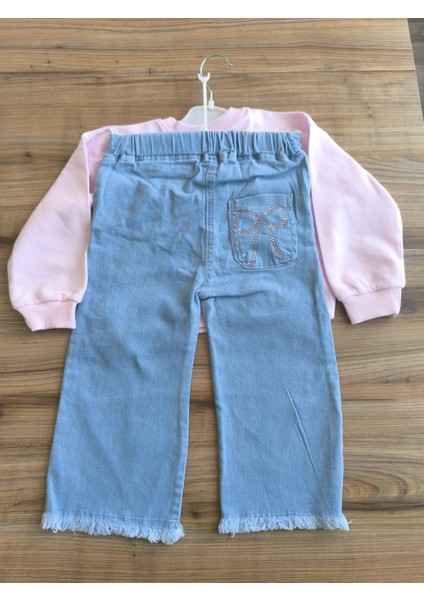 Laura Baby Kız Bebek/çocuk Fiyonklu ve Kot Pantolonlu Pembe Takım